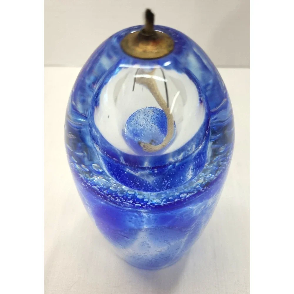 Cobalt Blue Controlled Bubble Egg Globe Oil‎ Candle Lamp Handmade Boho Hippie